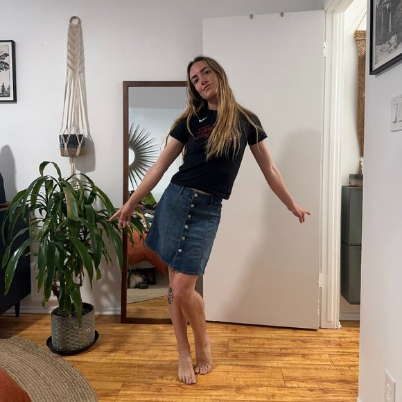 Denim Button Up Skirt - Picture 1 of 4